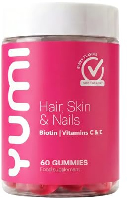 Yumi Hair, Skin & Nails Gummies with Biotin, 60 Berry Flavour Gummies | Biotin, Zinc & Vitamin C for Hair Health, Skin Glow & Nail Strength, Supports Collagen Formation, Vegan
