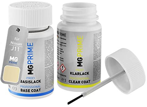 MG PRIME Autolack Lackstift Set für Nissan J11 Yellowish Green/Elfenbein Basislack Klarlack je 50ml