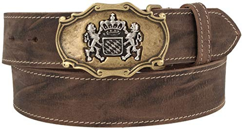 Trachtenkönig Trachtengürtel Herren Damen Gold Löwe Bayern zur Lederhose Echtleder Kürzbar Dunkel Braun TK11_01_100