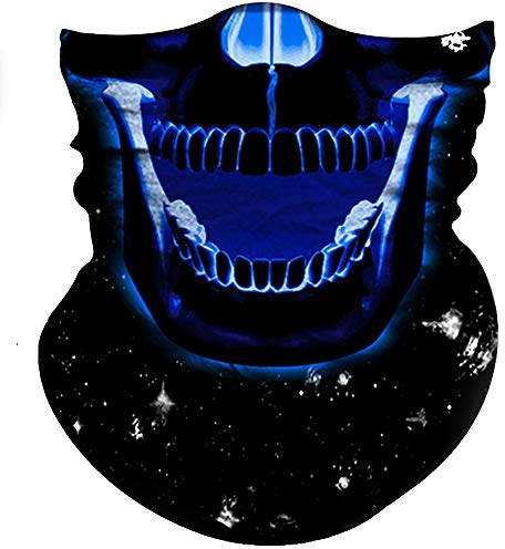 Obacle Skull Face Mask - 3D Tube Mask with Seamless Durable Protection for Dust, Wind, Cycling, Motorcycle Riding - Skeleton Pattern, Blue with Eye and Nose Details