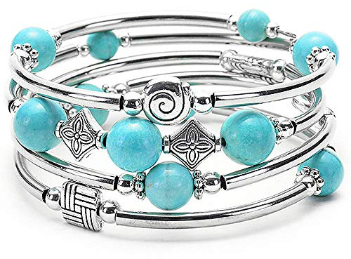 YooAi Wrap Bracelet Bohemian Beaded Bracelet Multicolor Turquoise Elastic Stackable Pendant Bracelet for Women Turquoise