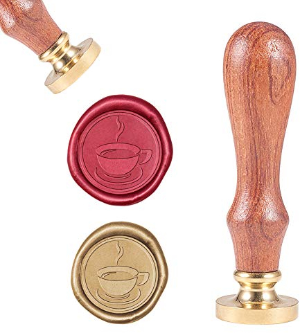 craspire Wachs-Siegel-Stempel, Jahrgang Wachssiegelstempel Kaffee Retro Holzstempel Abnehmbar Messingkopf 25 mm Für Hochzeit Umschläge Einladungen Verschönerung