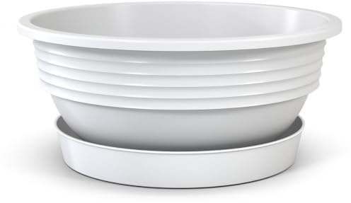 Plastard Pflanzenschale Ø 40 cm mit Untersetzer rund – Weiß | Witterungs-, UV- & frostbeständig, inkl. 30 cm Untersetzer, ideal für Garten, Balkon & Innenbereiche, Deko Blumenschale