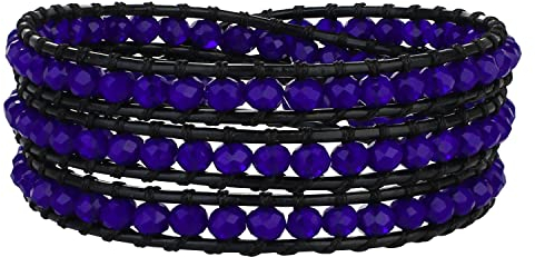 KELITCH Boho Kristall 3 Wickelarmband Mehrschichtige Lederarmbänder Armreif Bunter Schmuck Für Damen