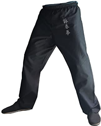 TA0 Pantaloni Kung Fu Pantalone Nero da Arti Marziali Kimono per Uomini e Donne 100% Cotone (Wing Chun, Nero, Taglia XL)