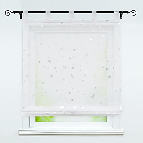 Delien Raffrollo mit Schlaufen Transparente Raffgardine Kurz Vorhang Schlaufenrollo Modern Schals »Bubble« Küche Store Fenster Wohnzimmer Gardine 1 St. BxH 140x150cm,Silber