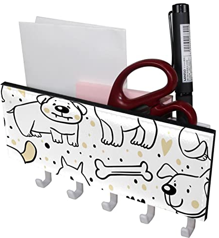 Hund Herz Knochen 5 Haken Schlüsselhalter Schlüsselhaken Wandmontage, Garderobenleiste, Briefablage, Geeignet für Eingangsbereiche und hinter Türen