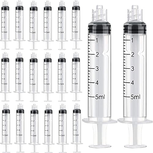 Lot de 30 Seringues Luer Lock de 5 ml, Scellées Individuellement Stériles en Plastique Luer Lock de 5 ml/cc, Artisanat, Alimentation des Animaux de Compagnie (5 ml)