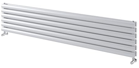Go Bathrooms Horizontal Radiator 350 x 1500 White Oval Double Column Panel Central Heating Bathroom Radiator White Kitchen