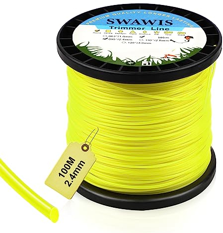 SWAWIS Filo di Ricambio per decespugliatore, 2,4 mm / 100 M, Rotondo, Filo di Ricambio per decespugliatore Weed Grass Yard o Garden, Giallo