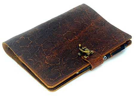 JJNUSA Nachfüllbares Leder Journal Schreiben Notizbuch, A5 Leder Reisetagebuch mit Taschen, A6 Vintage 6 Ring Binder Organizer Planer, Reisegeschenke, Innentaschen und Stifthalter