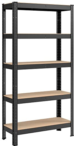SONGMICS 5-Tier Shelving Unit, Steel Shelving Unit for Storage, Boltless Assembly, for Garage, Shed, Load Capacity 650 kg, 30 x 75 x 150 cm, Black GLR030B21
