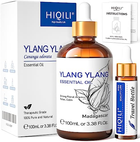 HIQILI Ylang Ylang Ätherisches Öl 100ml, Ätherisches Aromatherapieöl - 100% Naturreines Ylang Ylang Öl für Diffuser, Aromatherapie, Haut, Entspannung