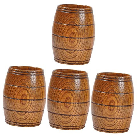 Cabilock 4 Stück Holzbecher Vom Fasstyp Trinkbecher Für Wasser Weinbecher Aus Holz Weinkrug Aus Holz Becher Aus Naturholz Kaffeetasse Aus Holz Kaffee-wein-becher Sake-glas Einfach Reisen
