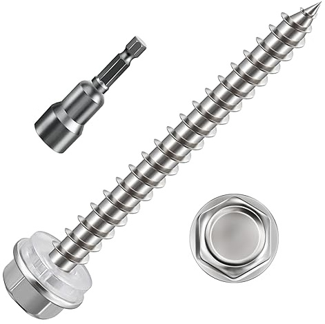 WenSilon (130Pcs)#10x1-1/2 Self-Tapping Screws for Wood 410 Stainless Steel Hexagon Head Quick Tapping