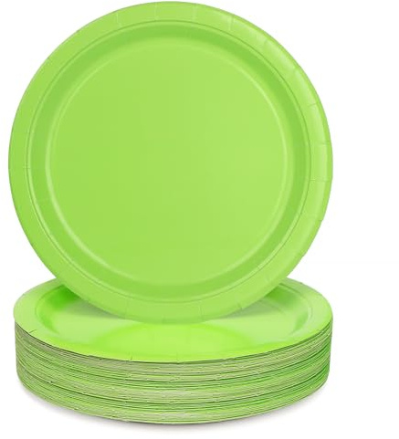 PARTY GO 50 Pcs 9 Paper Plates for Dinner and Dessert, Disposable Plates Party Supplies Pack for Graduation Holiday Wedding Birthday Party Baby Shower Decorations, Green