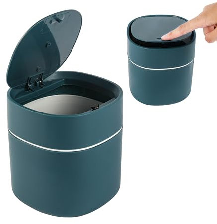 Bamodi Mini cubo de basura con tapa para escritorio, perfecto para espacios pequeños como mesa de oficina, coche, almacenamiento de aperitivos, cosméticos y residuos de cocina, color azul