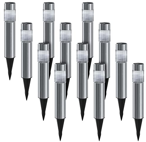 LED Universum 12er-Set Erdspieß-Solarleuchten tageslichtweiß Solar Gartenleuchte aus Edelstahl und Kunststoff IP44 Solarlampen für Garten Dekoration Licht für außen (047-9044)
