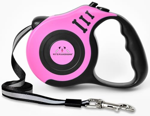 Pet's Playground | Einziehbare Hundeleine für kleine Hunde | Im Dunkeln leuchtende Welpenleine | Reflektierende Leine | Welpenleine | Starke Hundeleine | Hundeleinen | Robuste Hundeleine | Rosa | 5M