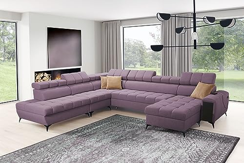 All4All Ecksofa mit Schlaffunktion Gonti X 359 x 294 cm - Schlafsofa mit Bettkasten - Sofa in U-Form - Wohnlandschaft XXL Sofa - Eckcouch Groß - Seite Rechts - Lila - Gewebe - Modern 26
