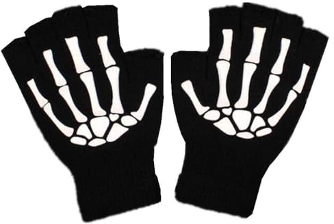 Black Sugar Paar Fingerlose Handschuhe, Unisex, Wolle, Polyester, dehnbar, strapazierfähig, halbe Finger, Totenkopf, Gothic, Punk, Rock, Goth, Schwarz, warm, Pirat, Totenkopf, Teenager, Erwachsene,