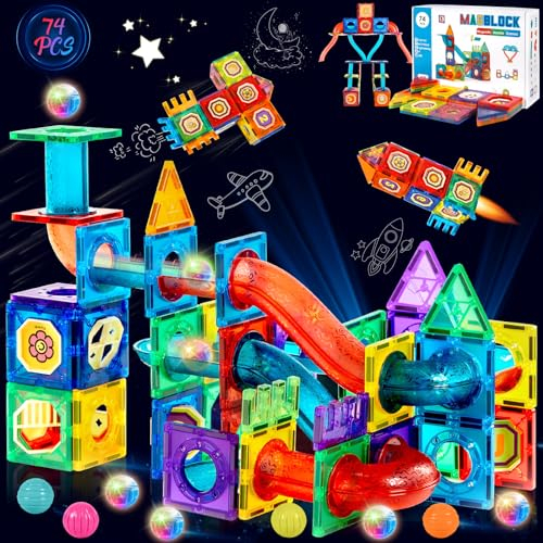 AQXONG 74 Pcs Magnetisches Bauspielzeug mit Rohren, Montessori Spielzeug für Kinder, Pädagogische Bausteine Spielzeug, Konstruktionsspielzeug für Kinder, Geeignet für Jungen und Mädchen ab 3 Jahren