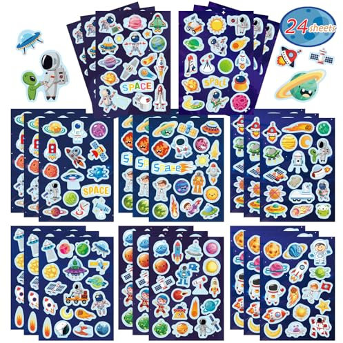 Space Themed Sticker Set - 8 Planets, Astronauts, Spaceships, and Rockets