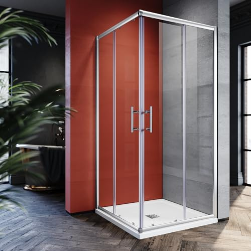 SONNI 90 x 90 x 185 cm duschdörr inklusive fyrkantigt duschkar tjocklek 4 cm och avloppsarmatur, duschavskiljare, hörningång duschkabin i säkerhetsglas