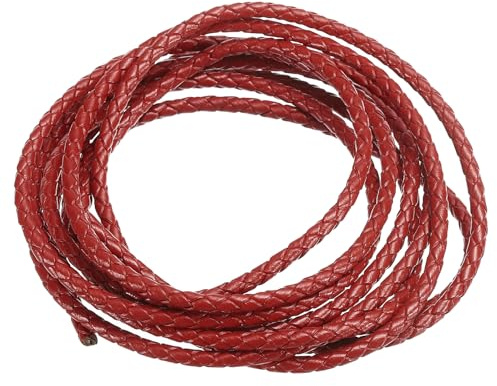 PATIKIL 2m Cordón de Cuero Trenzado Redondo, 3mm Cordón de Cuero Genuino Trenzado Redondo para Manualidades Fabricación de Joyas Collares Pulseras, Rojo