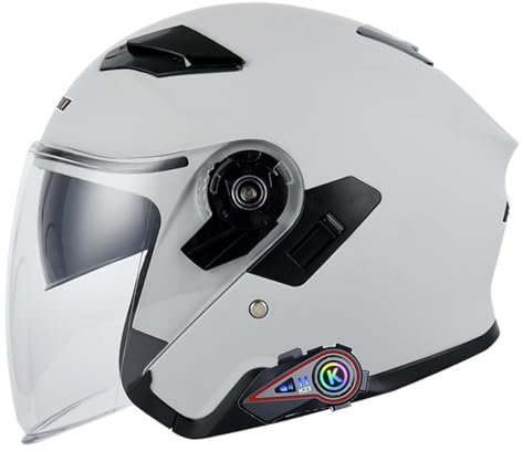 Bluetooth Jethelm Motorradhelm ECE Zertifizierung Integrierter Bluetooth-Helm Jet Scooter Helm Rollerhelm Jet-Helm Herren Damen mit Doppelvisier C,XXL