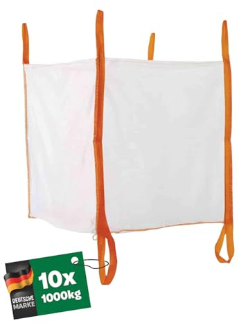 Big Bag mit 6 Schlaufen, 2 Schlaufen unten, 4 Schlaufen zum Heben - Säcke für Bauschutt, Holz, Gartenabfälle, Sand - Kiessäcke 90 x 90 x 90 cm, Big Bags mit einer Tragfähigkeit von 1000 kg (10 stück)