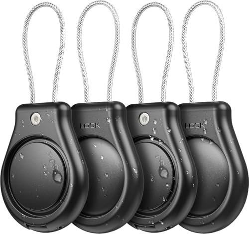 4 Pack IPX8 Waterproof Holder for AirTag, Lock Case with Wire Cable fot Air Tag, Ultra Durable Anti-Lost Lock Compatible with AirTags, Keychain for Luggage