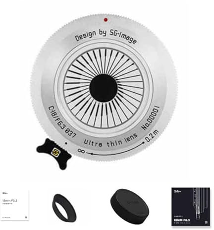 SGimage 18mm F6.3 Camera Lens, Ultra-Thin Pancake Lens for E-Mount, Lightweight, 76g Heavy, Wide Angle Fixed Focal Lens with Manual Focus and Metal Housing, Silver