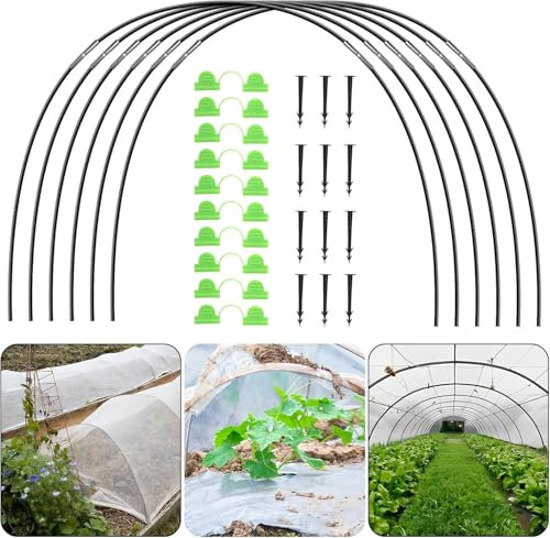 NANONAN Garden Hoops for Raised Beds, 6 Set Greenhouse Arches and Row Cover, Fibreglass Tunnel Arch for Raised Bed, Greenhouse Tyres