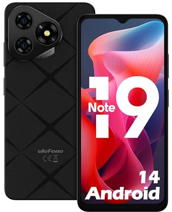 Ulefone Note 19 Téléphone Portable, 6Go+32Go/TF-512GB, Android 14 Smartphone, Caméra 8MP+5MP, Écran 6.56 HD+, 5000mAh Batterie, 3 Emplacements pour Cartes Octa Core 4G Dual SIM/Face ID/GPS/OTG Noir