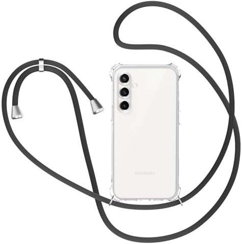 XTCASE Handykette Hülle für Samsung Galaxy A36 5G mit Band, Transparent Silikon Handyhülle fürSamsung Galaxy A36 5G mit Kette Stossfest Schutzhülle - Schnur mit Case zum Umhängen in Schwarz