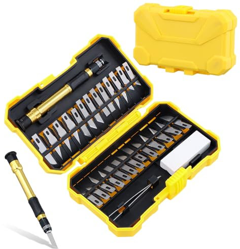 Wiseom 29 Pezzi Coltelli di Precisione, Coltello a Bisturi Premium Set Coltello da Intaglio Artistici Coltelli di Precisione Per Hobby Taglierino di Precisione per Scultura Mestiere Fai da Te (Giallo)