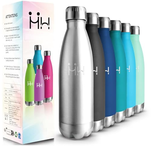 HoneyHolly Borraccia Termica, Doppia Parete Bottiglia Acqua in Acciaio Inox - 500ML - Senza BPA Bottiglia Termica, Antigoccia, Borraccia Palestra, Borraccia per Scuola, Sport, Ufficio