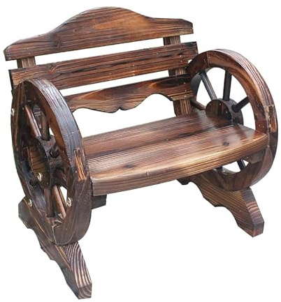 Gtzly Panchina da Esterno, Panca con Ruota for Carro, Panca da Patio for 2 Persone in Legno Rustico con Schienale for Giardino, Portico, Cortile, Marrone