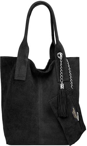 Caspar große Wildleder Shopper Schultertasche XL Damen Handtasche aus Leder mit stylischer Metallkette & kleiner Zusatztasche - CLASSIC LINE - Modell No.828 - Made in Italy