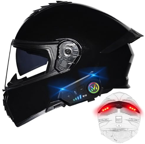 BYGMWEP Motorradhelm mit Bluetooth, Klapphelm mit Rücklicht, Modulare Helm, ECE Zertifiziert Integralhelm mit Doppelvisier, mit Eingebautem Mikrofon für Erwachsene Frauen Männer M~XXXL