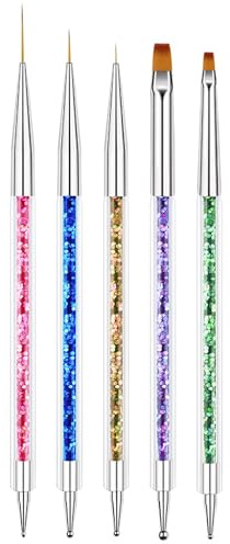 Pinceau Ongle Gel, 5 Stück Outil Nail Art Accessoire Resine Outils Manucure Construction Professionnel, Comprend Un Pinceau Plat Pour Les Lignes d'Ongles De 7/9/11 mm Et Un Outil De Pointillage