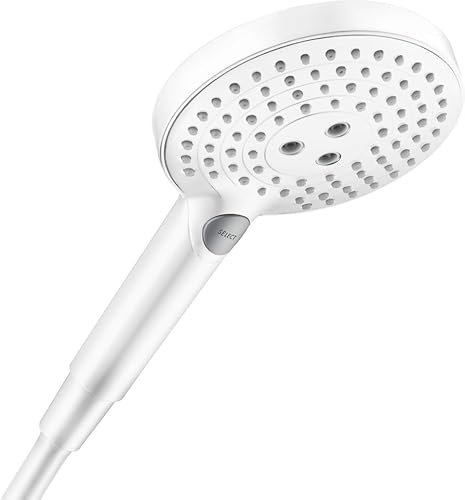 hansgrohe Raindance Select S - wassersparender Duschkopf 8 l/min (EcoSmart), Handbrause mit 3 Strahlarten (inkl. PowderRain), Duschbrause, Sparduschkopf mit Antikalk-Funktion, Mattweiß, 26515700