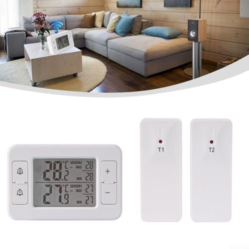Digital Thermometer, Wireless Indoor Outdoor Temperature Gauge Meter With 2 Remote Detectors, Wall-mounted, For Refrigerators, Freezers, Wine Cellars