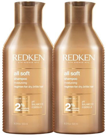 Redken Haarshampoo für trockenes und brüchiges Haar, Belebt und hydratisiert, Mit Omega-6 und Argan-Öl, All Soft Shampoo, 2 x 500 ml
