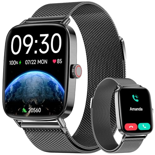 Yoever Reloj Inteligente Mujer Hombre, 1.85 Smartwatch con Llamadas y Whatsapp Notificación, SpO2/Pulsómetro/Sueño/Podómetro, 110 Modos Deporte, IP68 para Android iOS Negro Oscuro