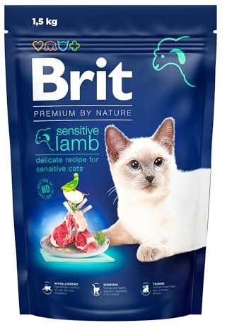 Brit Premium by Nature - Comida Seca para Gatos sensibles, hipoalergénica, Sabor Cordero, 1,5 kg