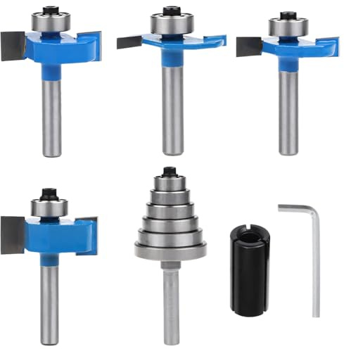 7 Router Bits with Bearings, 1/4-Inch Shank, Edge Forming and Trim Cutting Tools Set for Cabinet Doors, Woodwork Projects, with Box