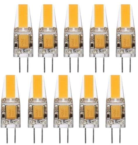 Sxminer G4 LED Bulb AC/DC12V Bi-Pin Base 1.6W LED COB Light Bulbs 10W Halogen Bulb Replacement 160LM, Not-Dimmable, Warm White 3000K T3 Led Bulb G4 Base No Flicker for Landscape Chandelier,10-Pack
