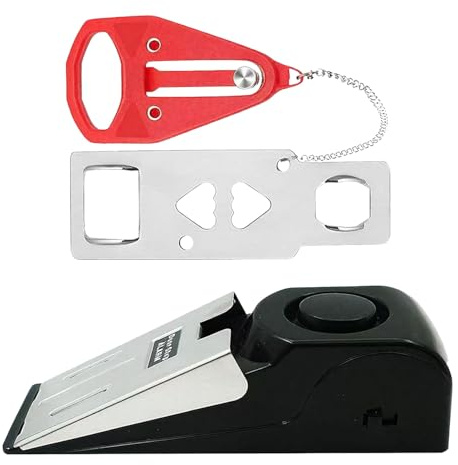 Portable Door Lock with 120dB Alarm, Heavy Duty Adjustable Door Jammer Stopper and Security Brace for Travel, Hotel and Home Apartment Use, Anti-Theft Blocker for Personal Safety Protection